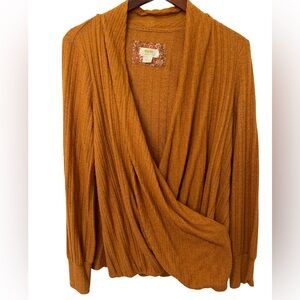 Maeve Anthropologie Medium Burnt Orange Wrap Top V Neck Blouse